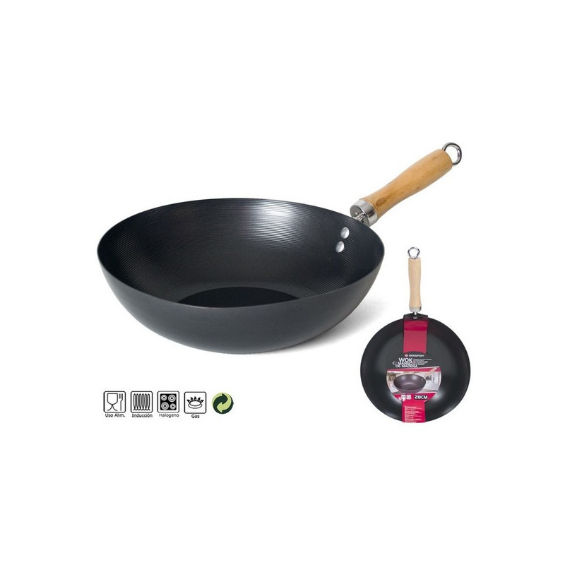 SARTEN WOK CON MANGO MADERA 28 CM